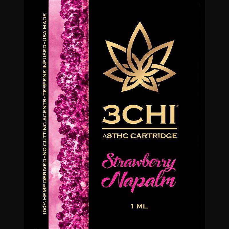 3Chi Delta 8 THC Vape Cartridge with Botanical Derived Terpenes - Strawberry Napalm