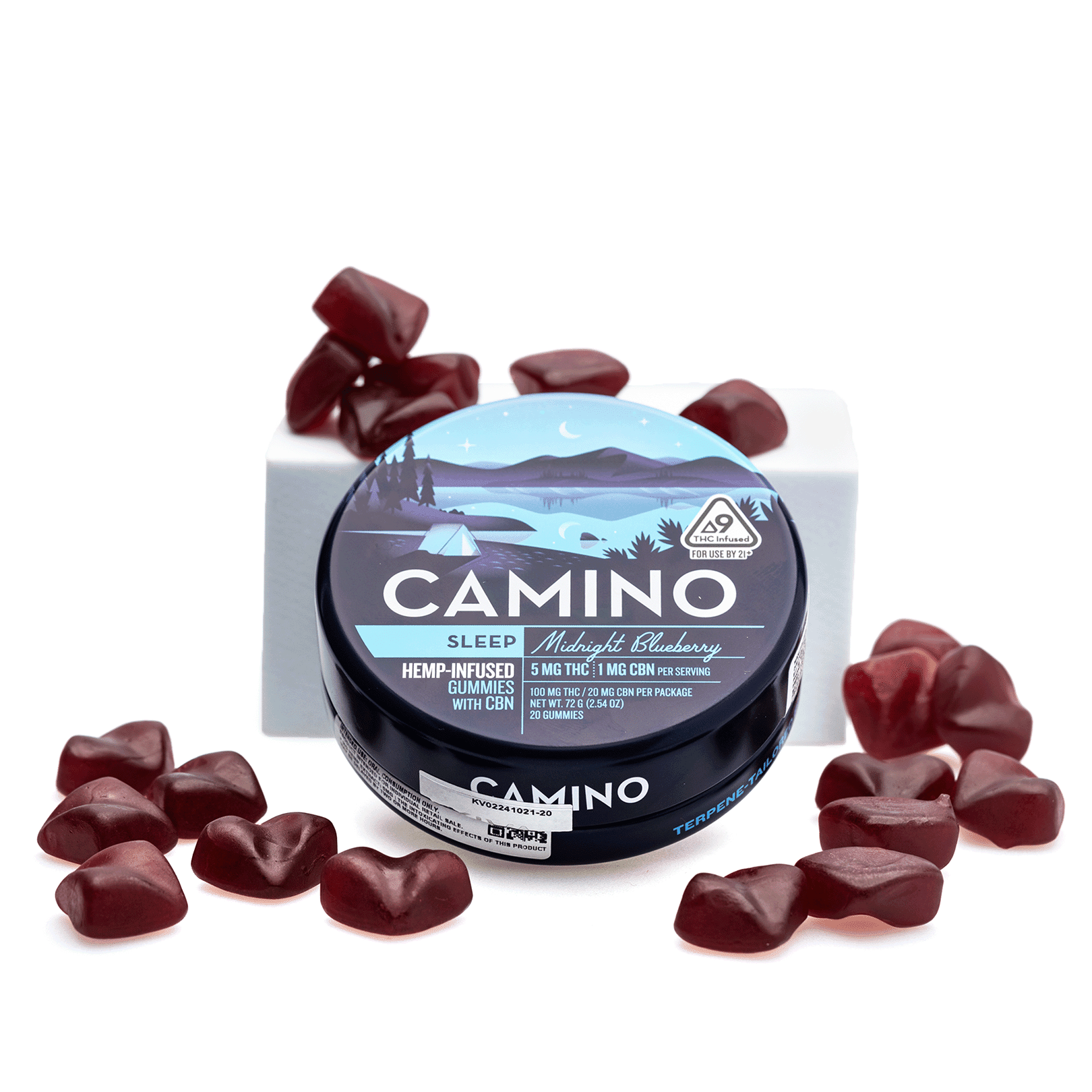 Buy Camino Delta 9 and CBN Sleep Gummies - Midnight Blueberry (100 mg Delta 9 THC + 20 mg CBN Total)